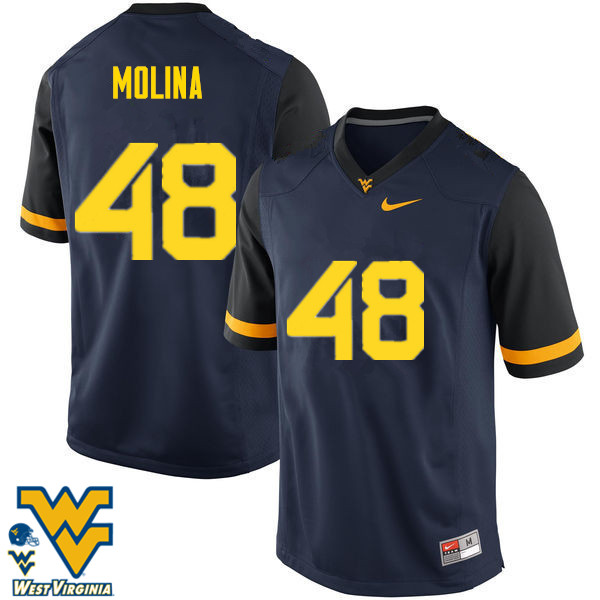 NCAA Men's Mike Molina West Virginia Mountaineers Navy #48 Nike Stitched Football College Authentic Jersey LD23M56QY